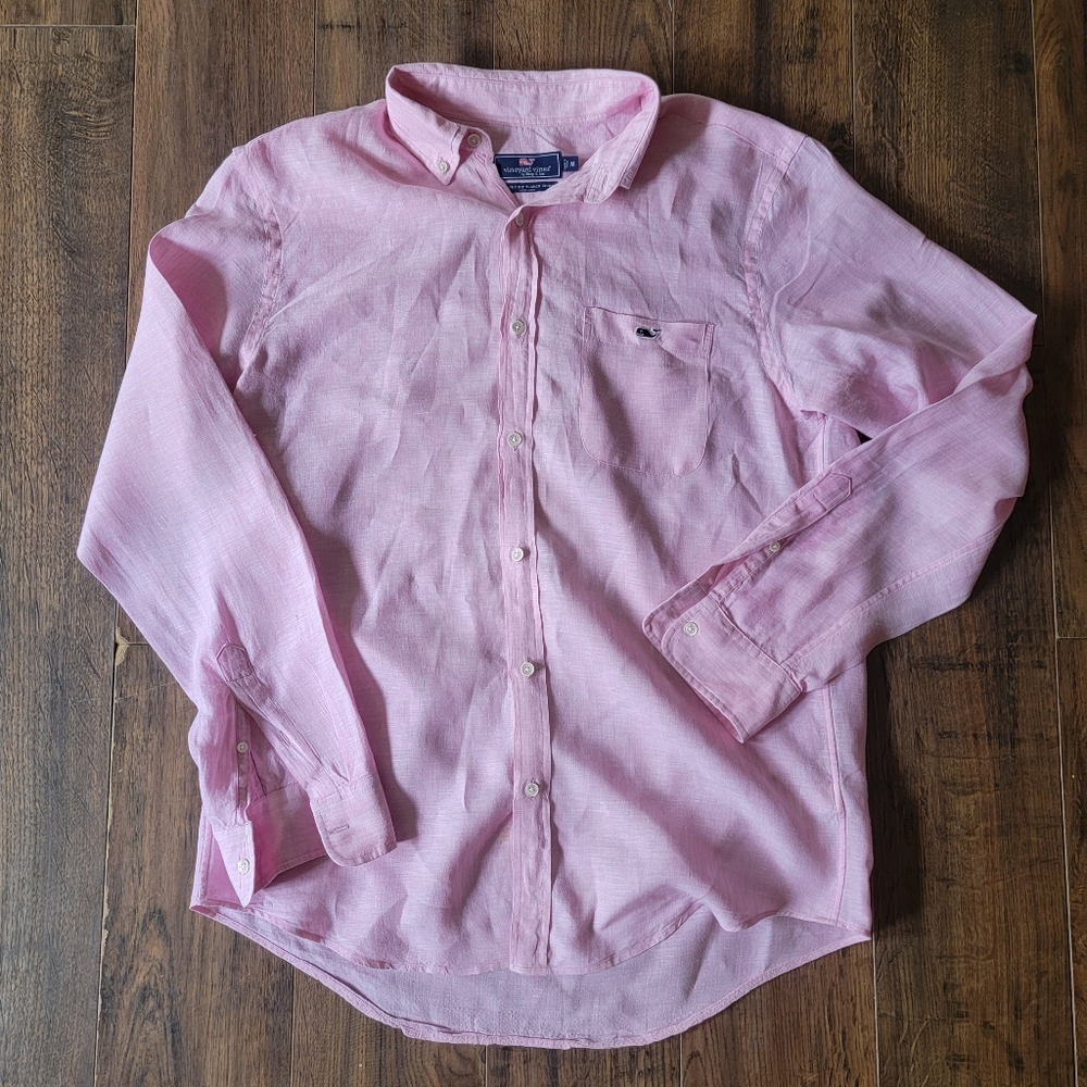 Vineyard Vines Men's Pink 100% Linen Classic Fit Tucker Shirt